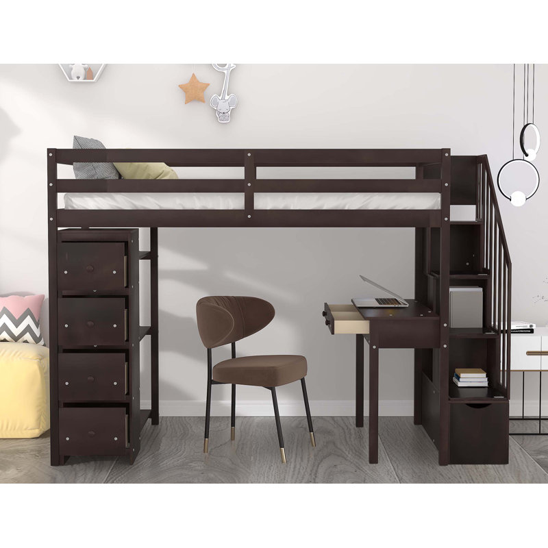Lit mezzanine simple Putman avec bureau intégré, Espresso