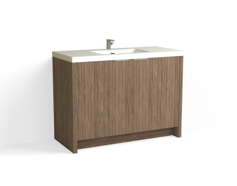 Mesa 48" W Freestanding Single Bathroom Vanity , White Matte, Nocino/Satin Nickel, Single-Hole