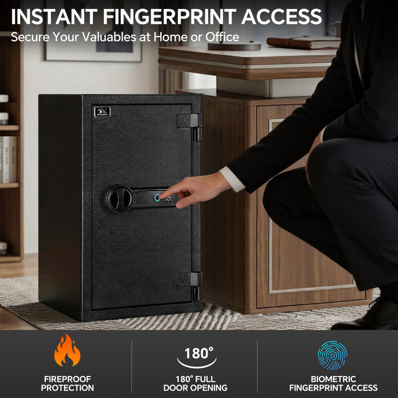 Tigerking 6,0 pieds cubes Coffre-fort ignifuge avec empreinte digitale biologique et verrou numérique pour la maison et le bureau, noir