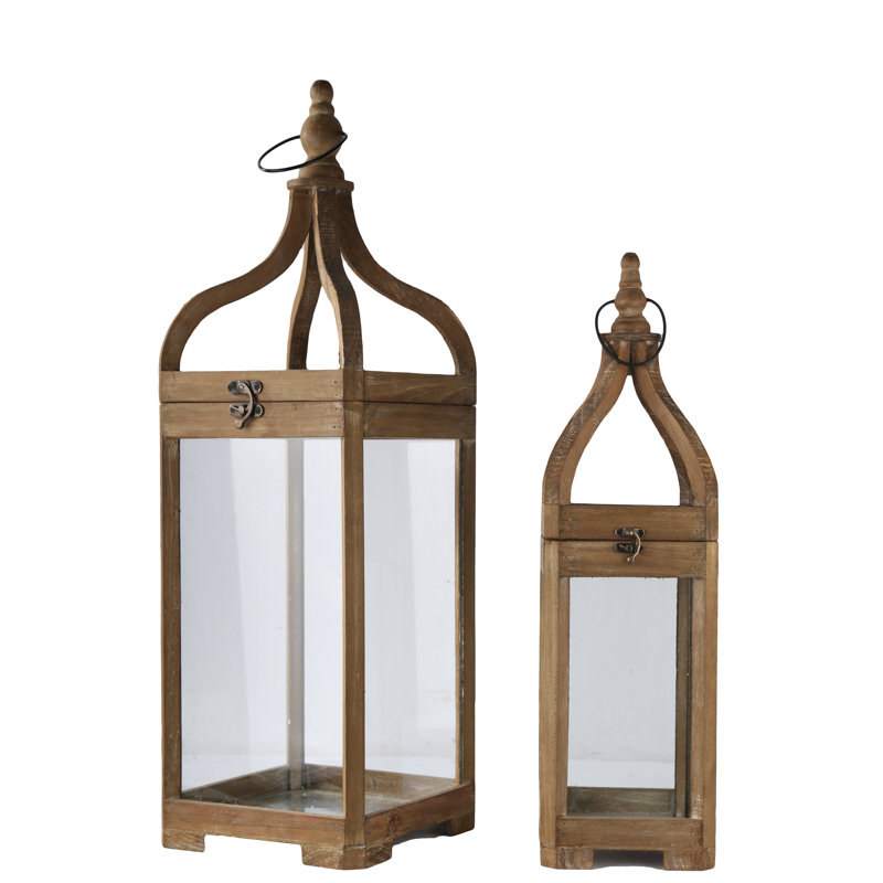Ensemble de lanternes en bois/verre 2 pièces square