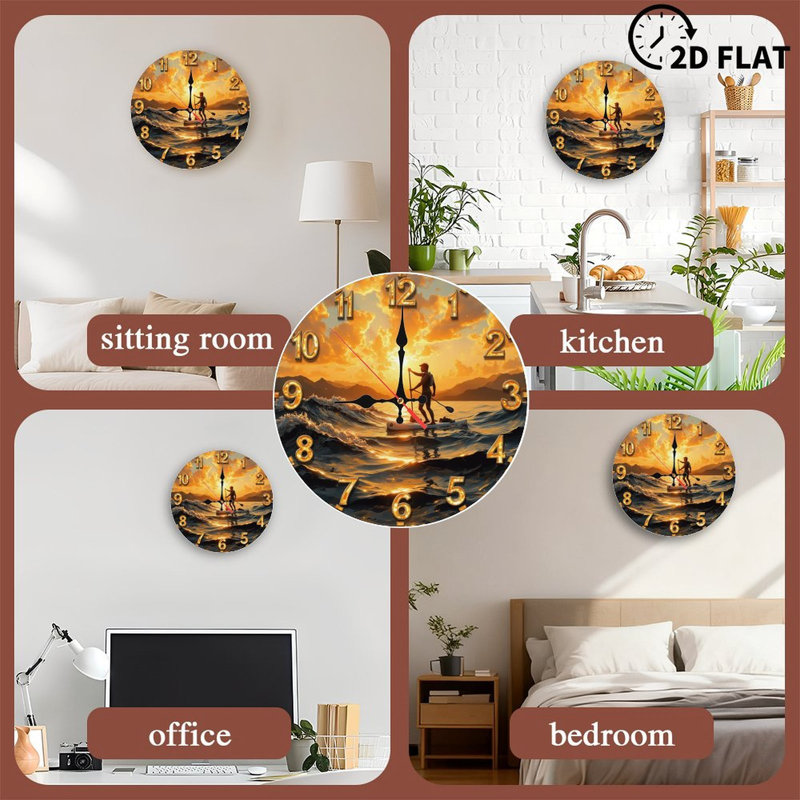 Horloge murale Sunset Ocean Paddleboarder
