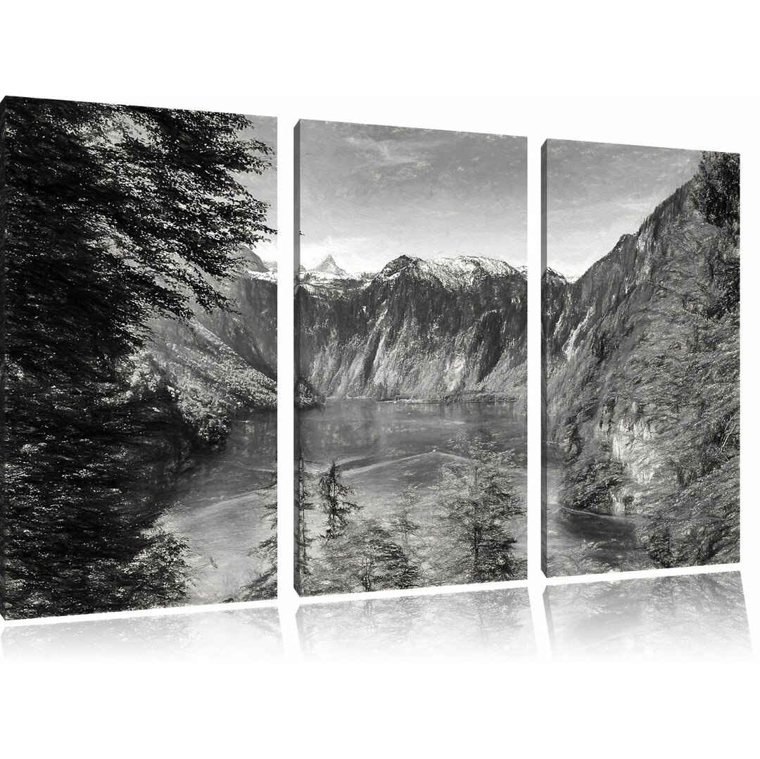 3-tlg. Leinwandbilder-Set „Blick auf den Königssee“, Grafikdruck