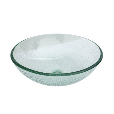 Bathroom Artistic Tempered Crackle-Glass Vessel Bathroom Sink With Pop-Up Drain