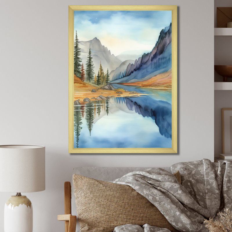«Calming Mountain Riverside I - Mountains», art mural encadré, Cadre doré à une seule photo, H 32 po x l 16 po x P 1 po