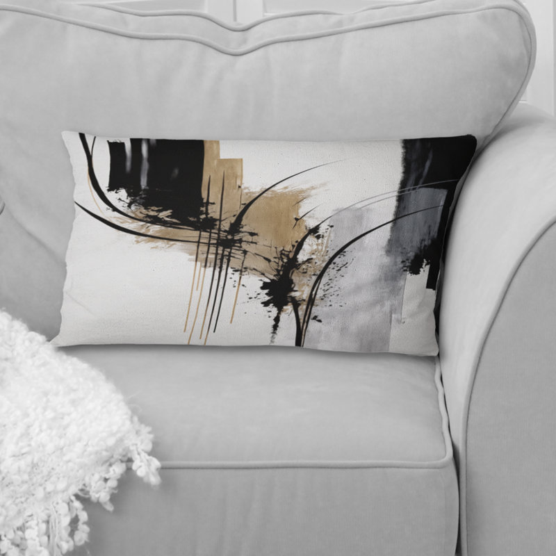 Noir, blanc et doré Expression II - coussin imprimé, H 12 po x l 20 po