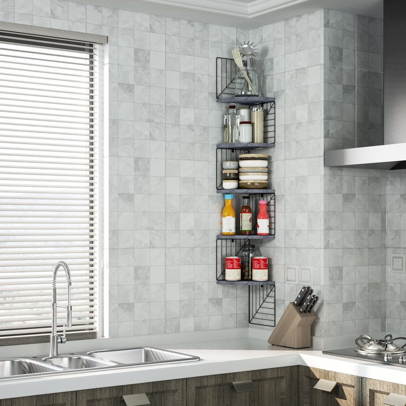 Hayner 5 Tier Rustic Wood Floating Shelves, Weathered Grey