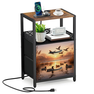 Table de chevet 2 tiroirs en tissu avec station de charge Mallard Ducks Serene Sunrise