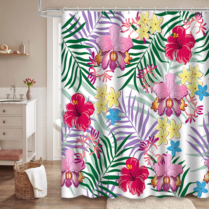 Rideau de douche exotique avec 12 crochets Tropical Beach, L 72 po x l 84 po