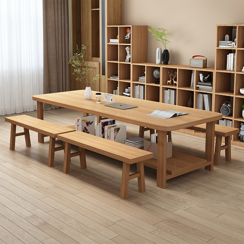 Rectangular Solid Wood Dining Table, Burlywood, 29.53"H x 86.61"L x 35.43"W