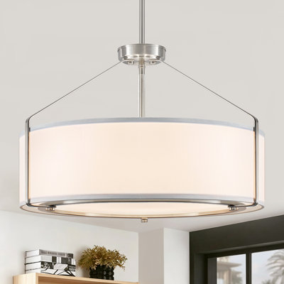 Lustre tambour 5 lumières moderne noir avec abat-jour en tissu, lumière suspendue pour salle à manger et vestibule