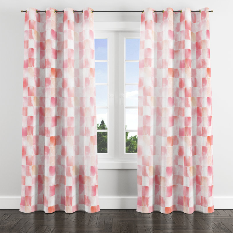 Panneaux de rideaux Patchwork - Rideau à œillets rose et blanc French Country - 1 panneau, L 52 po x L 90 po, Œillets dorés