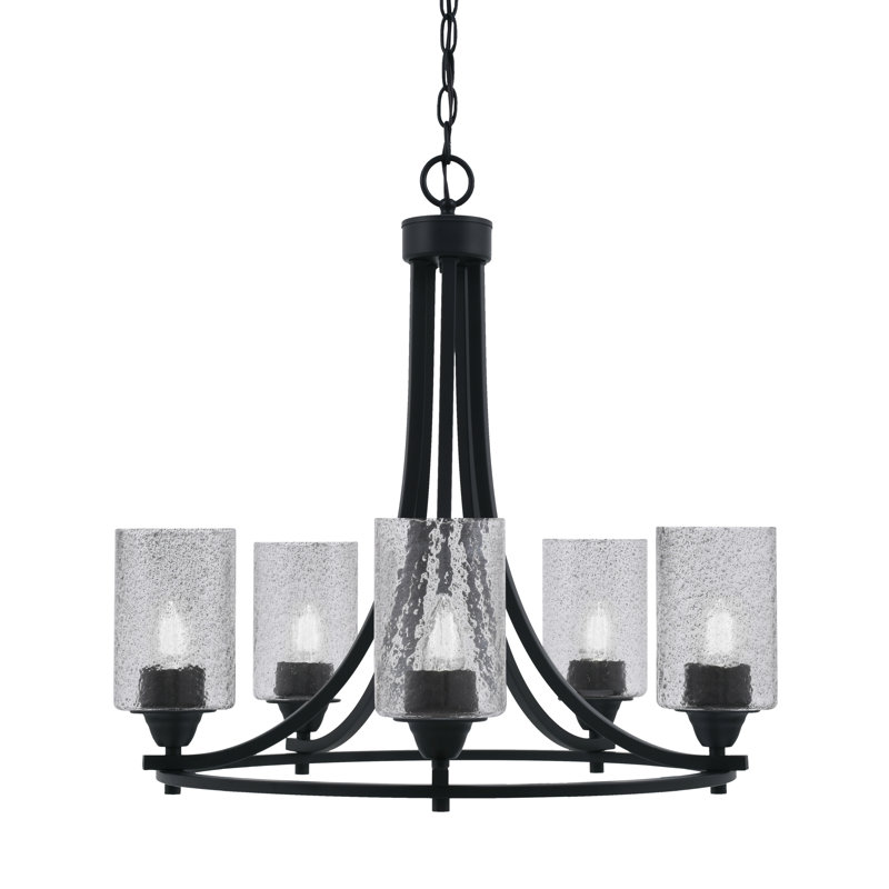 Lustre 5 lumières Paramount illustré en finition noir mat avec verre fumé de 4 po