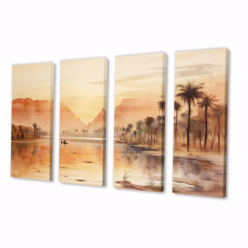 Ancienne rivière égyptienne paysage - Égypte, ensemble de 4 décorations murales, H 28 po x l 48 po