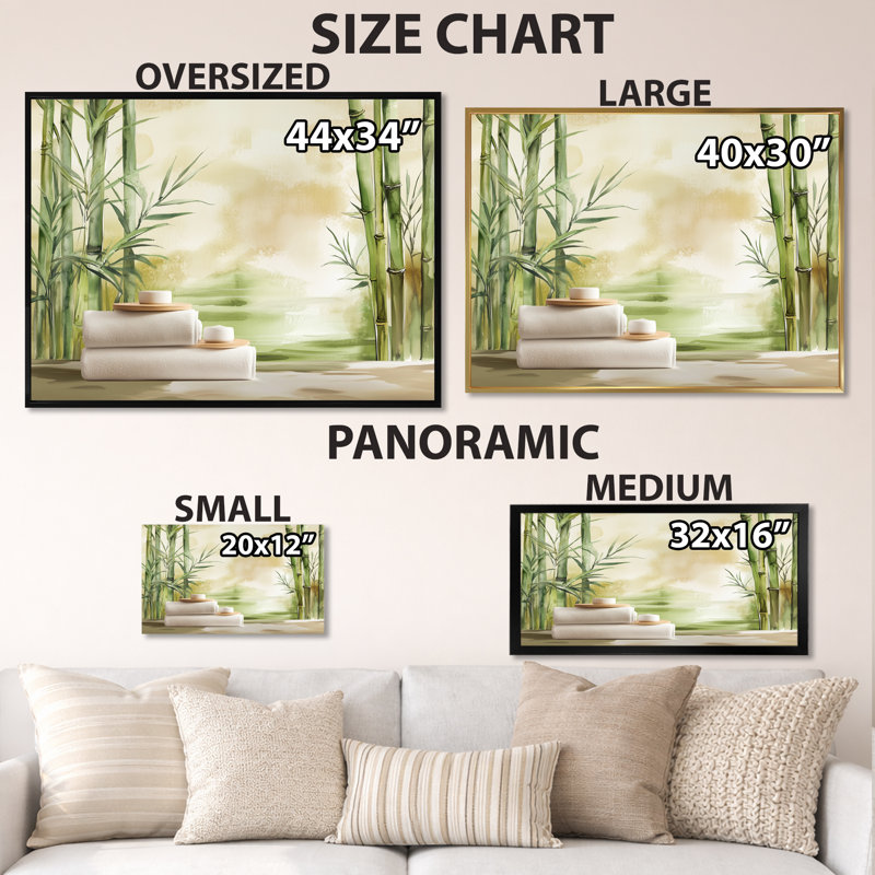 Spa Bamboo dans Stillness II - Tableau encadré vert zen, 30" H x 40" W, White Picture Framed