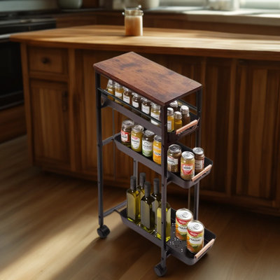 Chariot de rangement roulant étroit avec plateau en bois, organisateur de buanderie étroit, meuble de rangement métallique pour salle de bain, chariot de cuisine pour petits espaces, tiroirs en maille antirouille