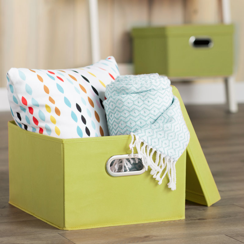 Boîtes de rangement avec couvercles, avec poignées à œillets durables, tissu non tissé en PP avec revêtement en panneau de particules robuste, pliable et empilable, facilement accessible, polyvalent