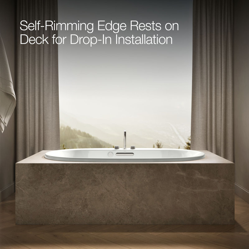 Underscore Oval 72-In X 42-In Heated Bubblemassage Air Bath with Center Drain, Ice Grey
