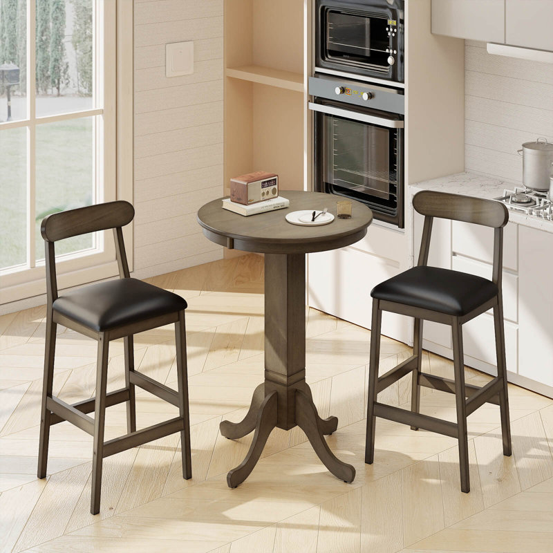 Ensemble de 2 tabourets de bar avec pieds en bois d'hévéa, repose-pieds et dossiers courbés pour la cuisine, 2