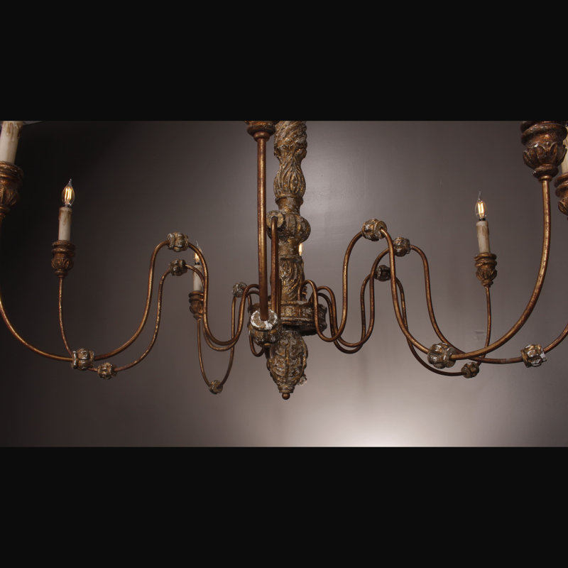 Lustree 8 lumières façon bougie/classique Armor, Feuille d'or patinée