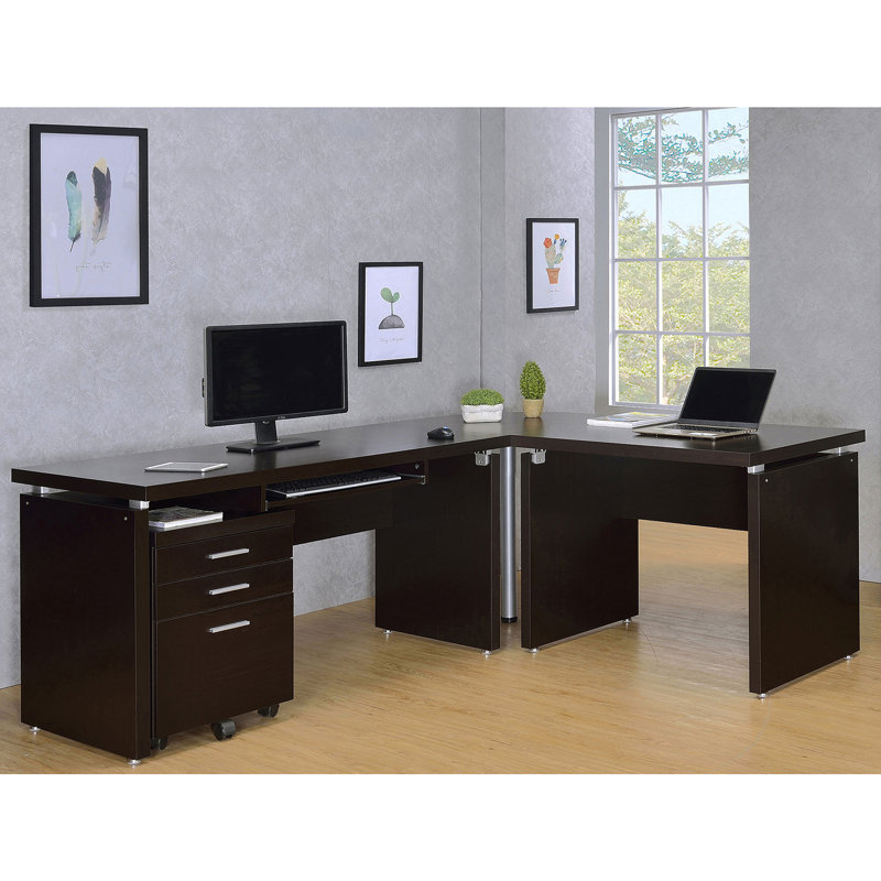Bureau, bureau, bureau en L, bureau d'écriture, bureau en bois, avec roulettes