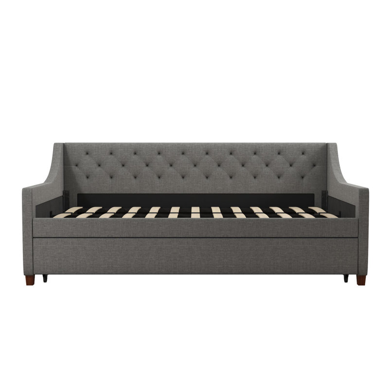 Upholstered Daybed with Trundle Bed, Grey