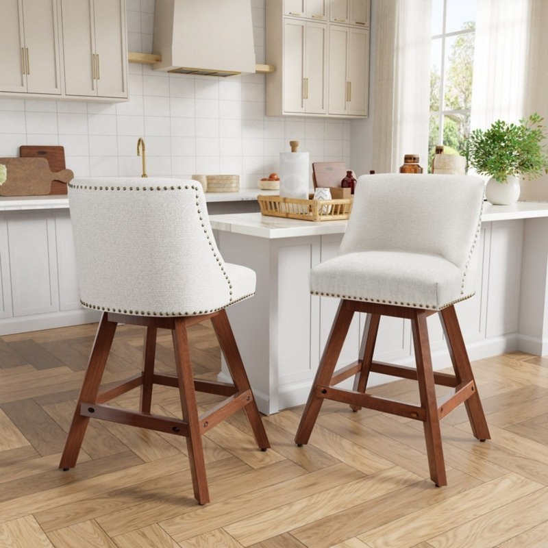 Fabric Swivel Counter Height Bar Stools(Set of 4), Beige