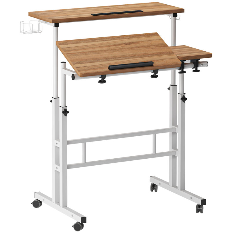 Lewyn Adjustable Metal Base Standing Desk, Oak/White