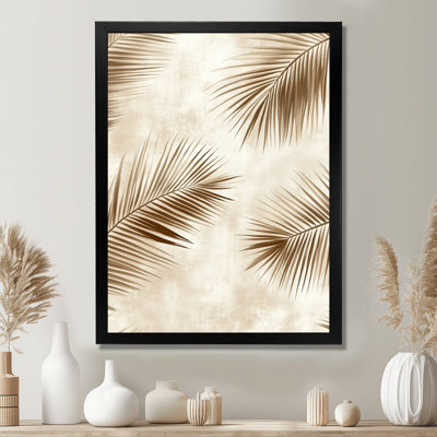 Beige Tan Neutral Palm Leaves Drift IV - Tableau encadré Palms & Trees