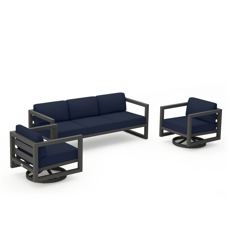 Avion 3 Piece Sofa Set With Swivel, Slate, Spectrum Indigo Sunbrella®