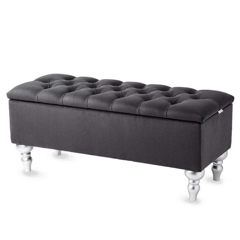Velvet Upholstered Storage Bench, 42cm H x 100cm W x 40cm D