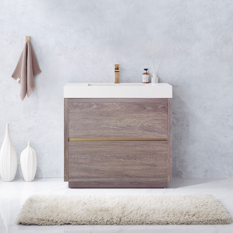 Beira 36" Single Bathroom Vanity Set, North Carolina Oak, White, 36"