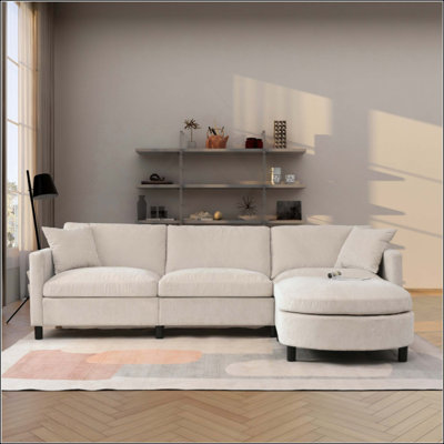 Sectional Sofa Couch With 1 Ottoman,Seat Cushion And Cushion Removable