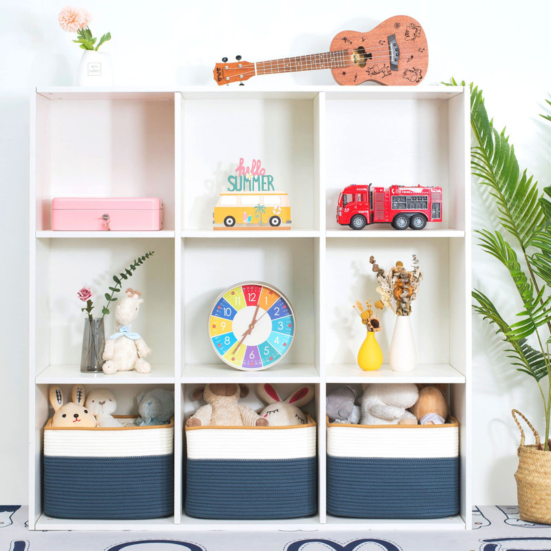3-Pack Storage Baskets For Shelves, Playroom And Classroom Storage Basket, Decorative Storage Cube Bins, Woven Closet Organizers,Prussian Blue