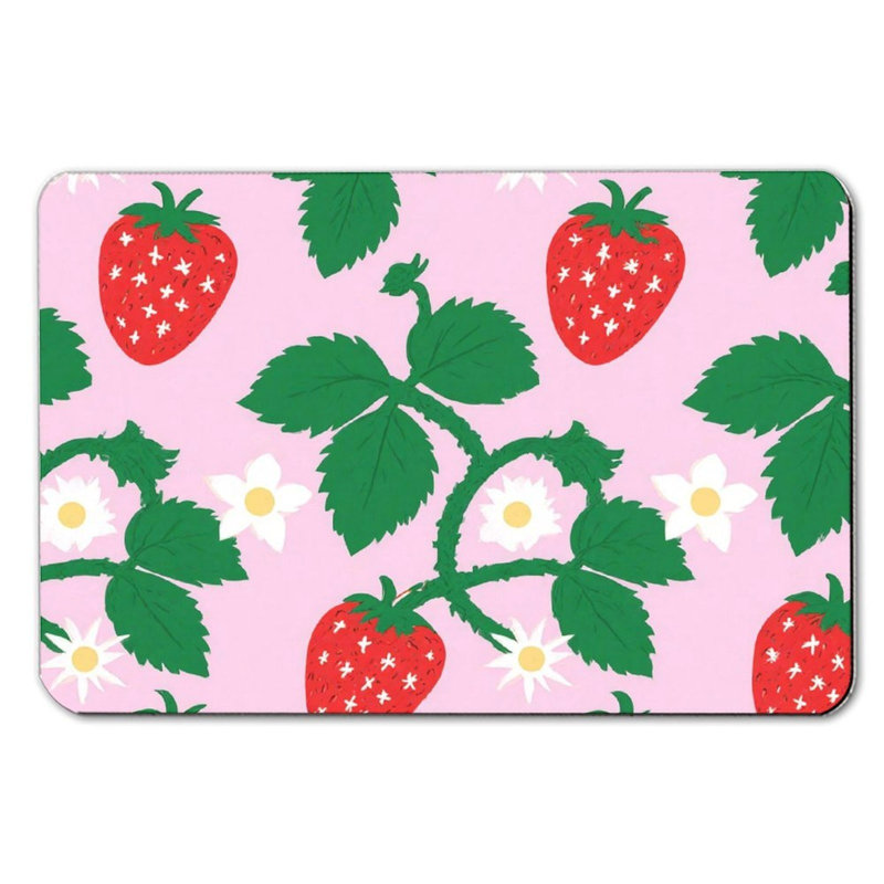 Tapis de bain Playful Strawberry & Daisy Pink, 16 x 24 pour l'entrée de salle de bain
