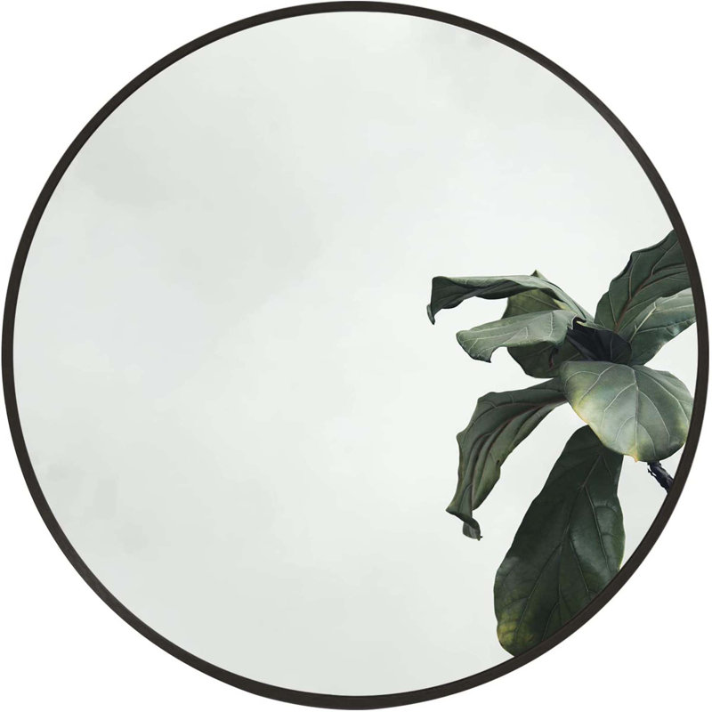 Metal Round Bathroom Mirror, Black, 16" x 16"