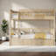 Lits jumeaux détachables superposés avec 2 tiroirs de rangement, style rustique en pin pour toute la famille-439758557