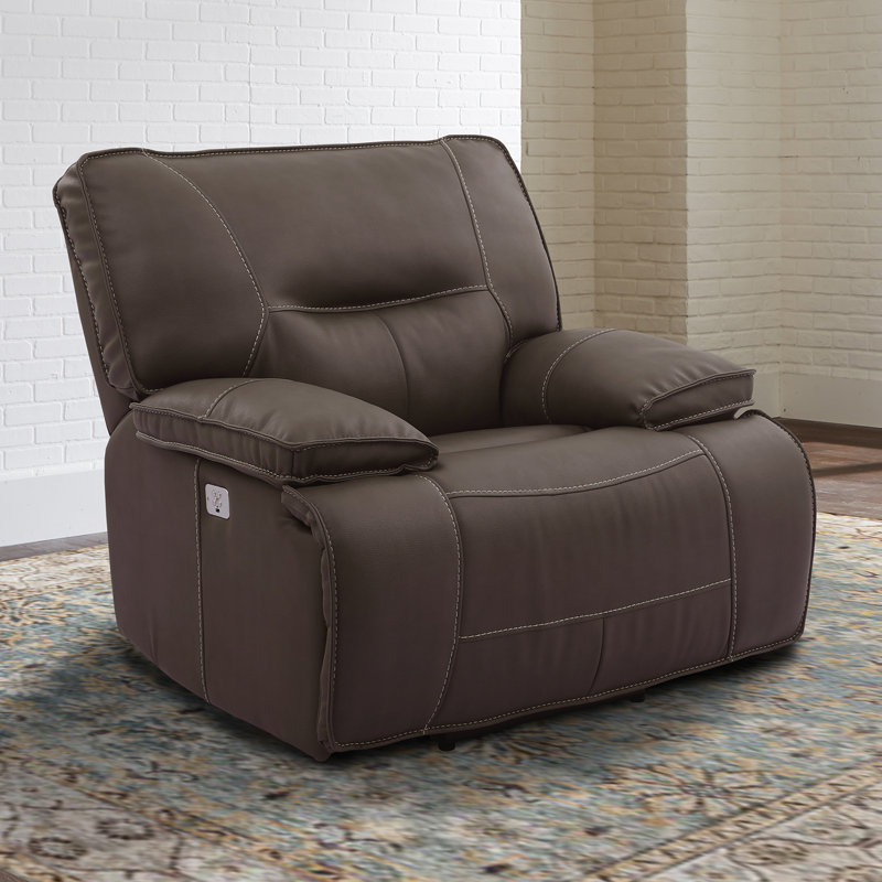 Pomona 42" Upholstered Power Recliner with Adjustable Headrest with Pillow Top Arms, Chocolate