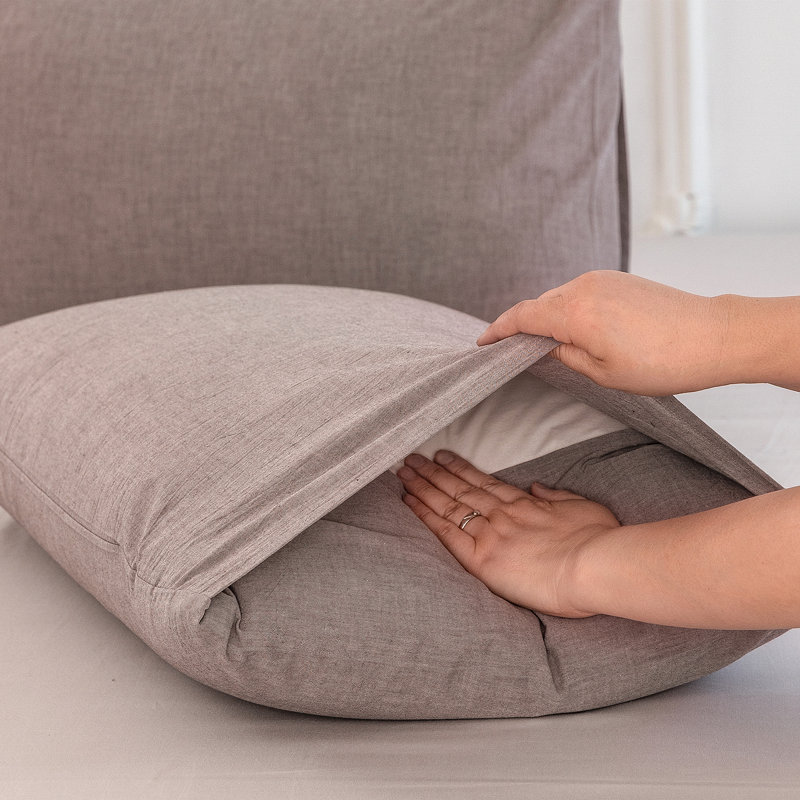 Taies d'oreiller 100% coton lavé MooMee, Ensemble de taies d'oreiller pour grand lit, Mauve / brun