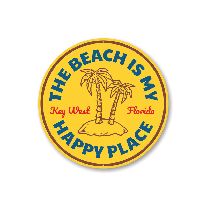 Plaque en aluminium Happy Place Beach, H 18 po x l 18 po x P 0,06 po, Oui