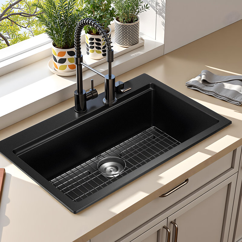 33 inch Granite Kitchen Sink Top Mount Single Bowl Drop-In Basin for RV Bar