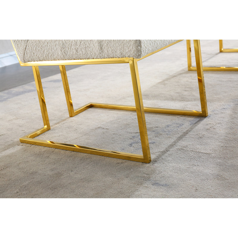 Chaise de salle à manger 2 en lin moderne, conception capitonnée et base en acier inoxydable à finition dorée
