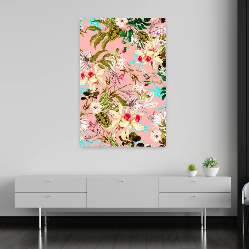 Art contemporain avec fleur naturelle, H 60 po x l 40 po