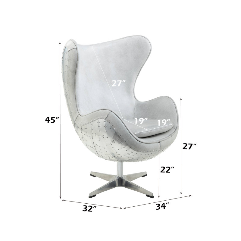 Fauteuil ballon pivotant de 34 po de large Kajana, Cuir blanc