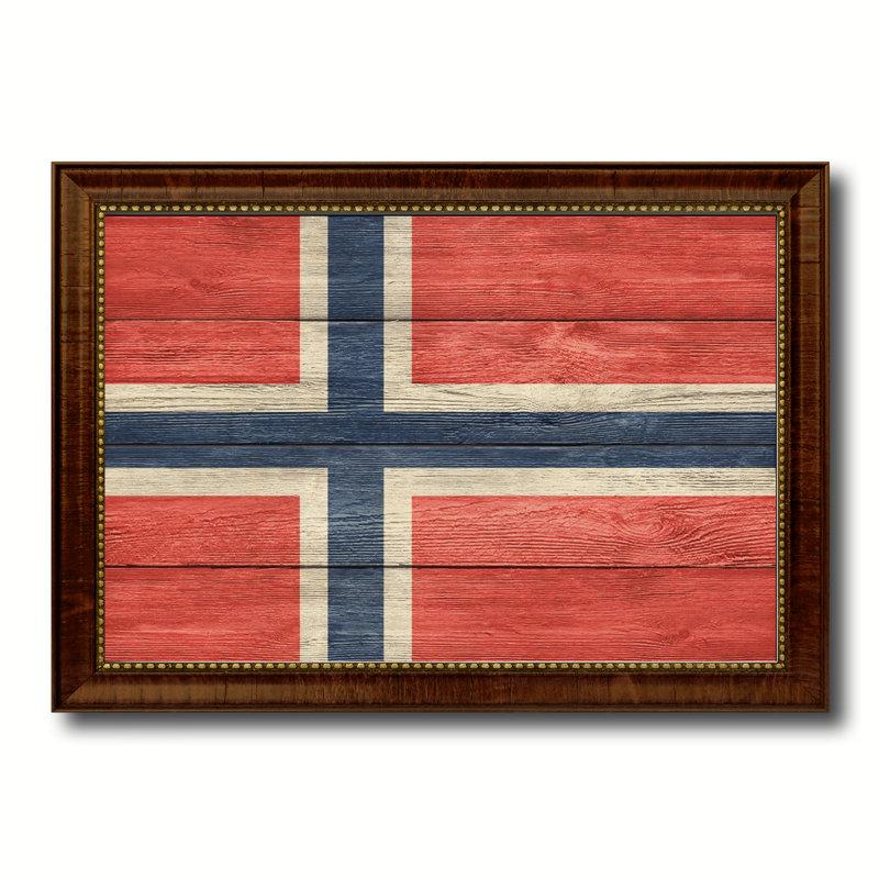 « norvège country flag », peinture sur toile encadrée, H 15 po x l 21 po x P 1 po, Cadre brun