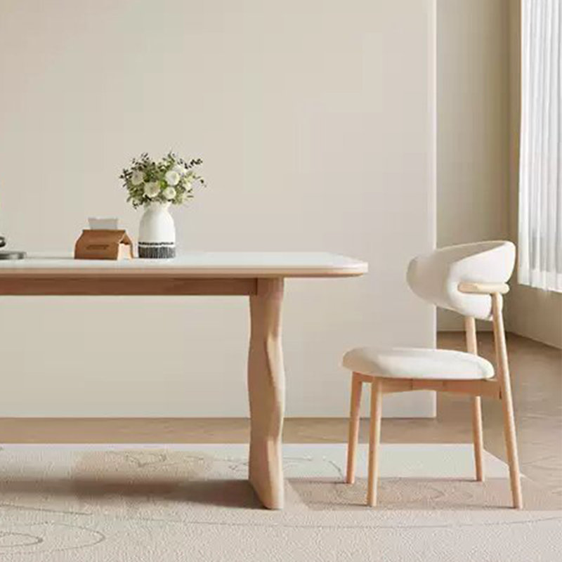 Log Cream Style Solid Wood Dining Table, 29.52" H x 62.99" L x 31.49" W