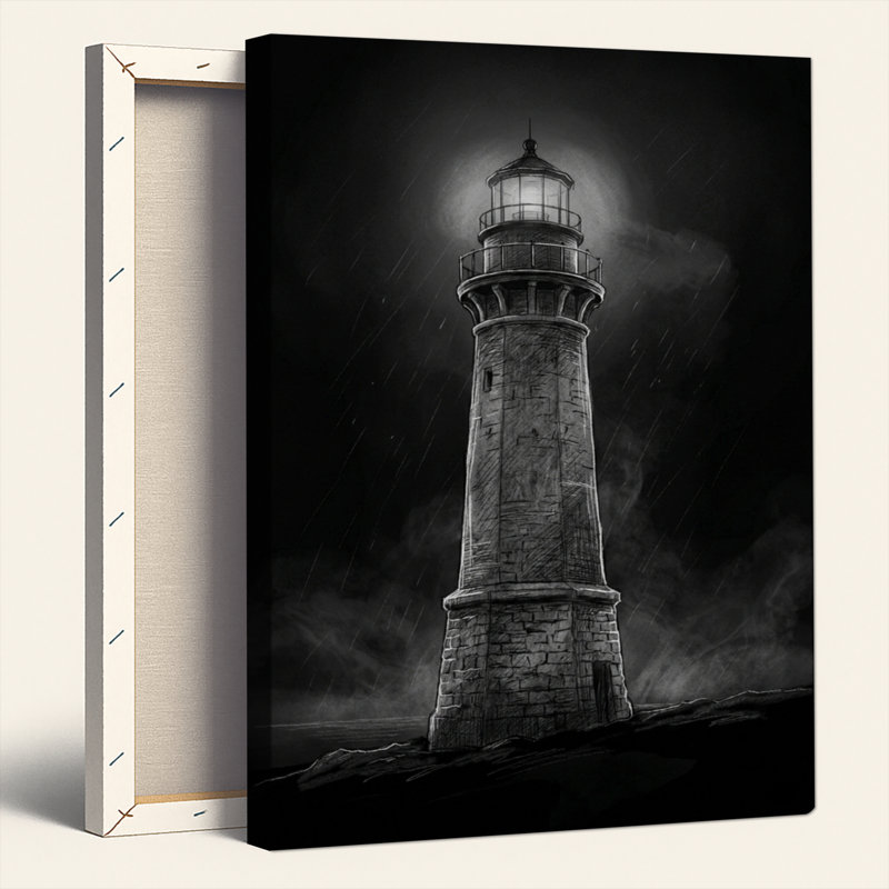 Ensemble de 1 tableau sur toile « Phare et tempête », 48"H x 32"W, Wrapped Canvas