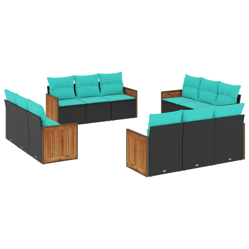  Ensemble de canapé de patio 12 pièces avec coussins en rotin de polyester noir