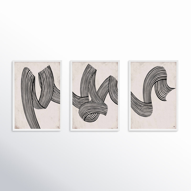 Menton Linework by Studio M - 3 Piece Picture Frame Print Set, 38" H x 53" W x 1.25" D, White Framed