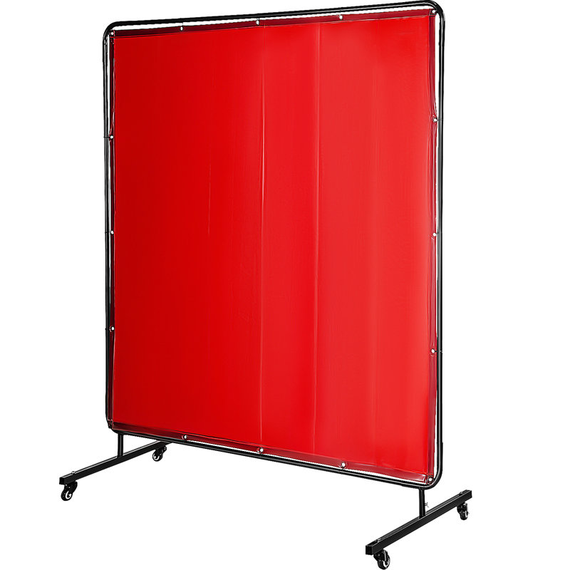 Écran de soudage avec cadre 6 pi x 6 pi, rideau de soudage à 4 roues, écran de protection en vinyle rouge ignifuge, portable professionnel résistant à la lumière