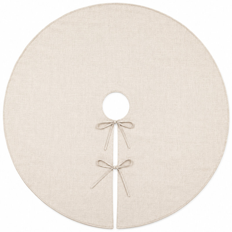 Jupe d'arbre de Noël décorative en mélange de lin naturel 56 po, H 56 po x l 56 po, Naturel